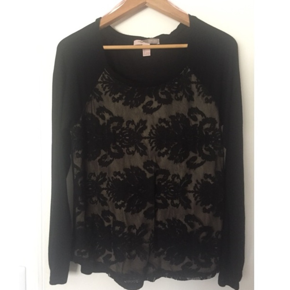 Black Lace Long Sleeve Blouse